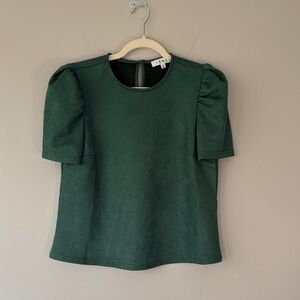 THML Forest Green Puff Sleeve Short Sleeve Top